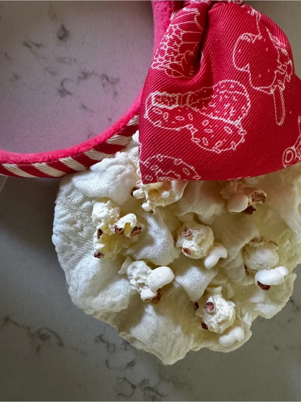 Disney Kids Cream Popcorn Ears Headband with Red Bow